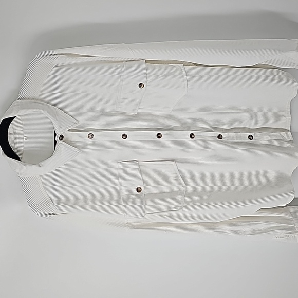 Corduroy Off White Button Front Long Sleeved Hi Low Tunic w Pockets - Picture 9 of 9